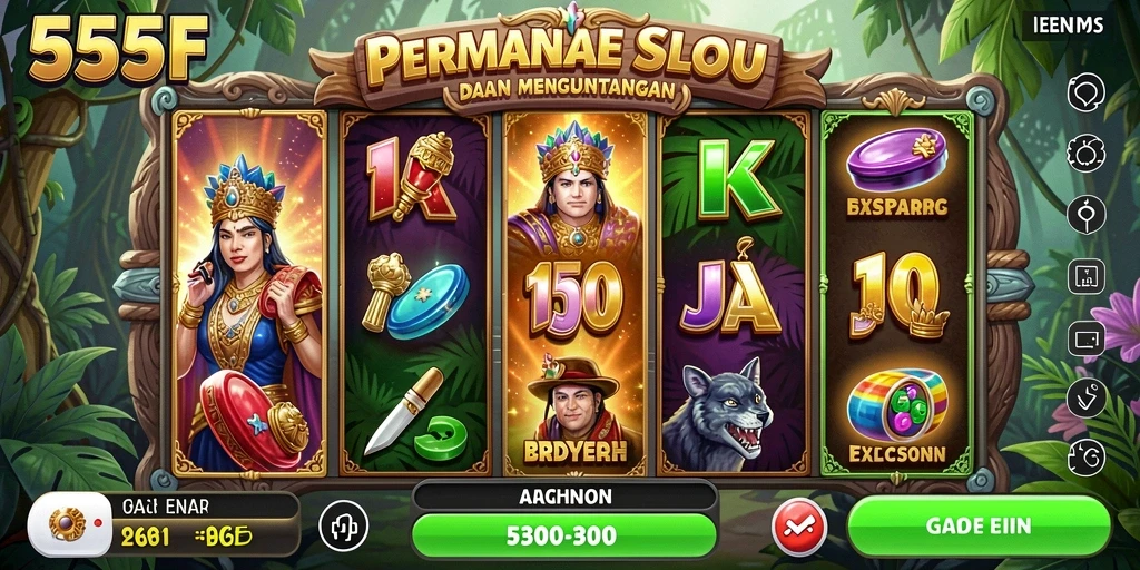 Tangkapan layar gameplay 555F menampilkan mesin slot yang menegangkan dan grafis mengesankan.
