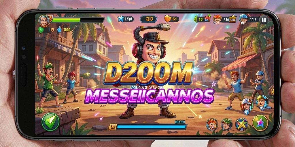 Tangkapan layar utama D200M menunjukkan aksi seru dalam permainan Arcade.