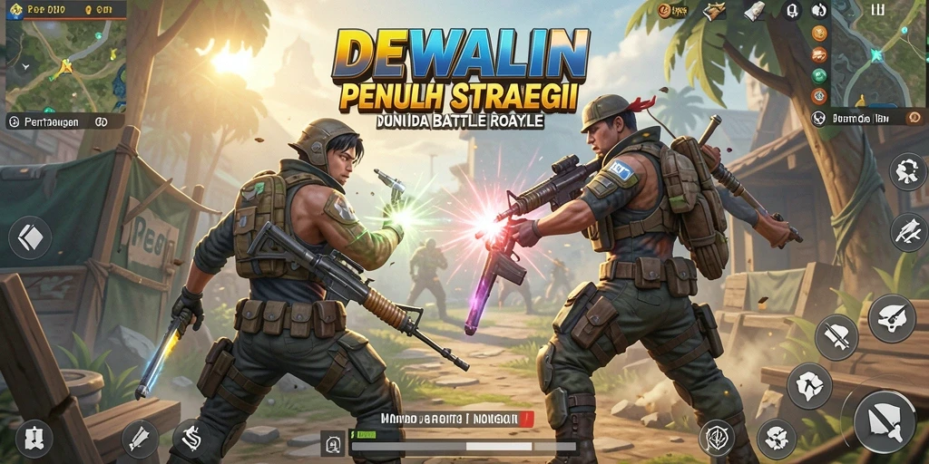 Screenshot utama DEWALIN menampilkan aksi seru dalam pertempuran Battle Royale.