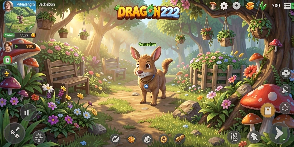 Screenshot gameplay <strong>DRAGON222</strong> menampilkan kebun yang subur dan interaksi sosial antar pemain.