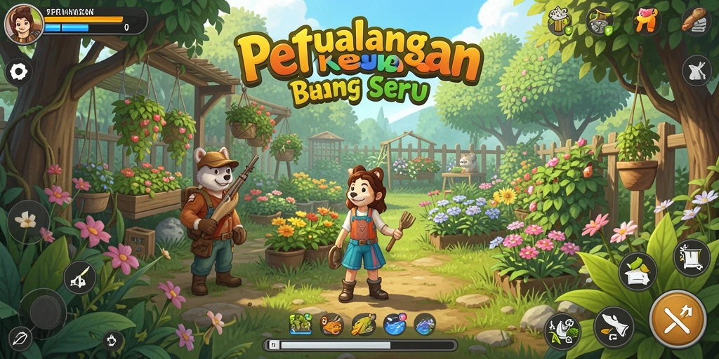 Screenshot gameplay F7F7 menampilkan aktivitas berkebun yang seru.