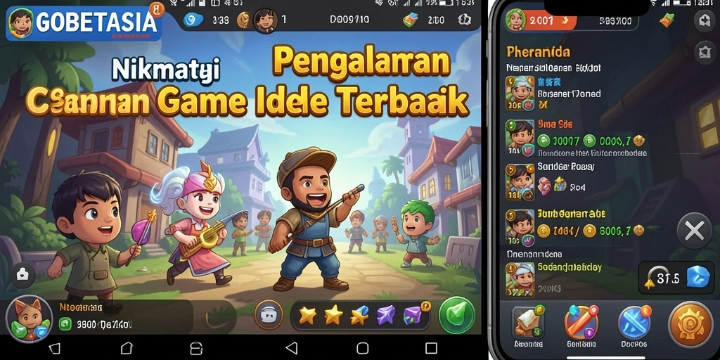Screenshot gameplay GOBETASIA dengan tampilan karakter dan manajemen sumber daya.