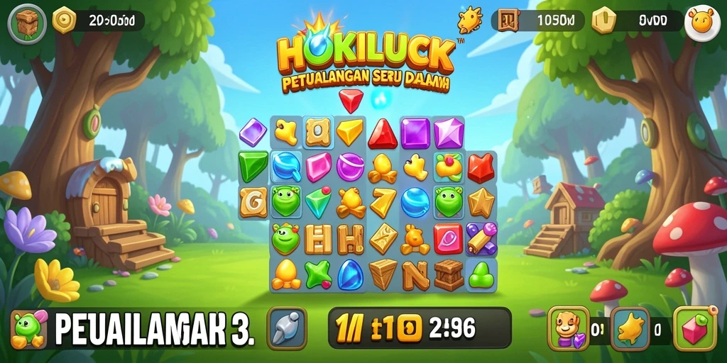 Tampilan gameplay HOKILUCK dengan kombinasi permata yang ceria.