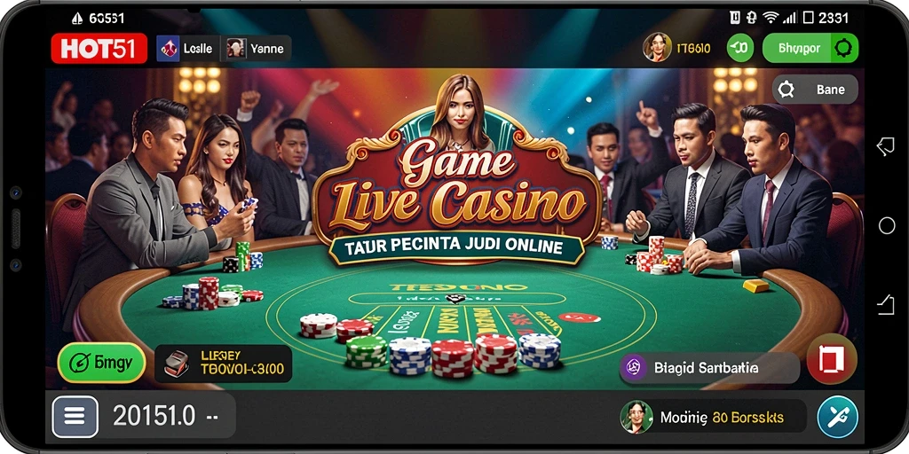 Screenshot gameplay HOT51 menampilkan dealer yang berinteraksi dengan pemain secara langsung.