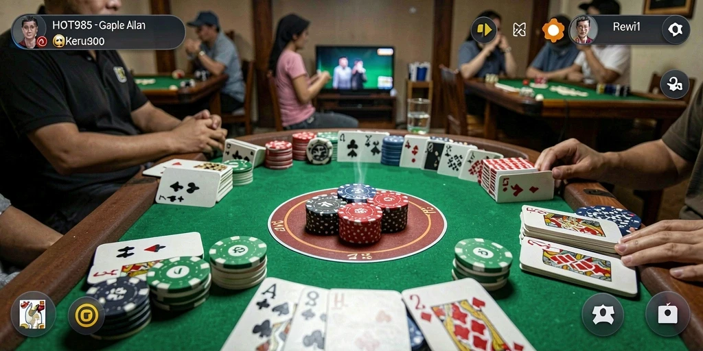 Tampilan gameplay menarik dari HOT985 saat bermain Gaple.