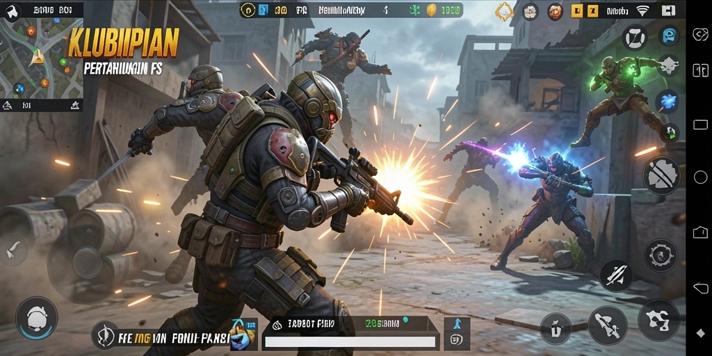 Screenshot gameplay KLUBIMPIAN menampilkan aksi tembak-menembak yang mendebarkan.