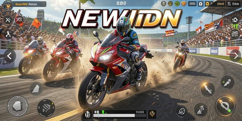 Tampilan seru gameplay balapan motor di NEWIDN.