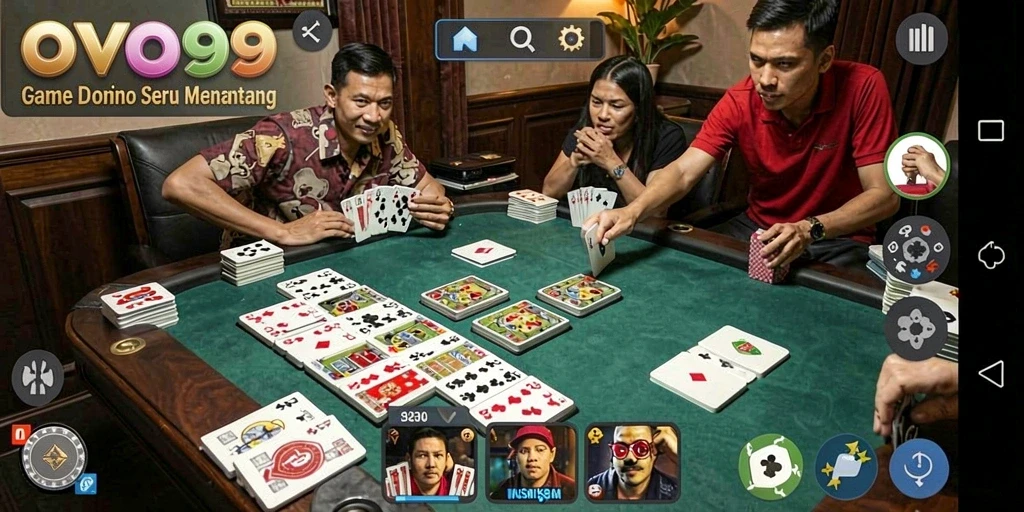 Tampilan gameplay seru OVO99 dengan kartu domino.