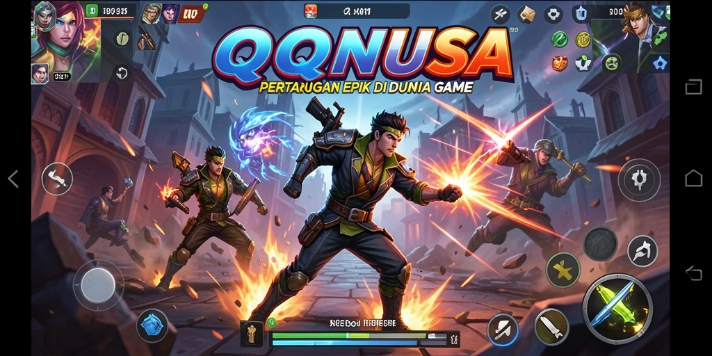 Tampilan gameplay yang mendebarkan di arena pertarungan QQNUSA.