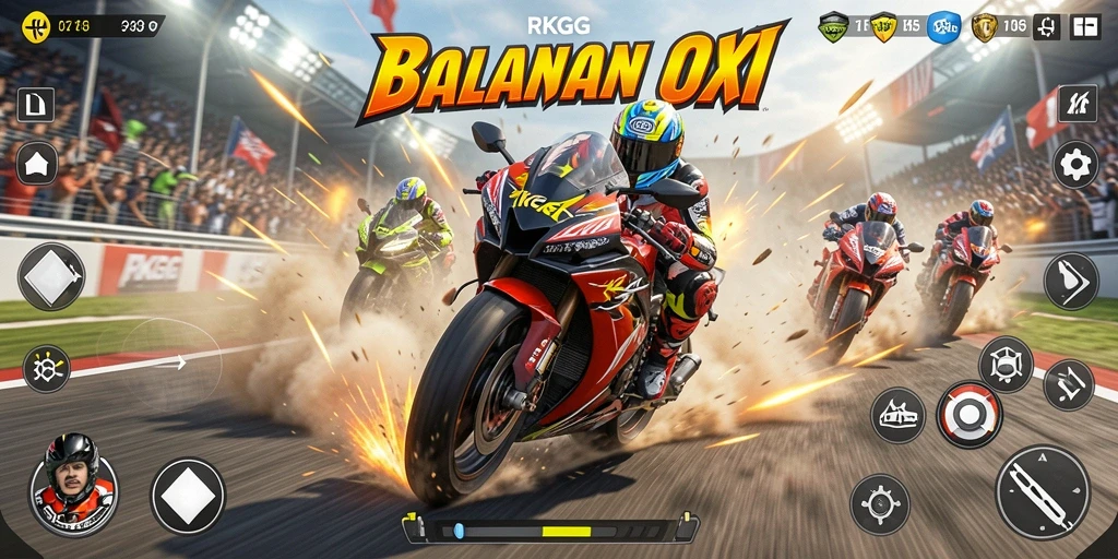 Screenshot menampilkan aksi balapan motor yang mendebarkan dan grafik yang memukau.