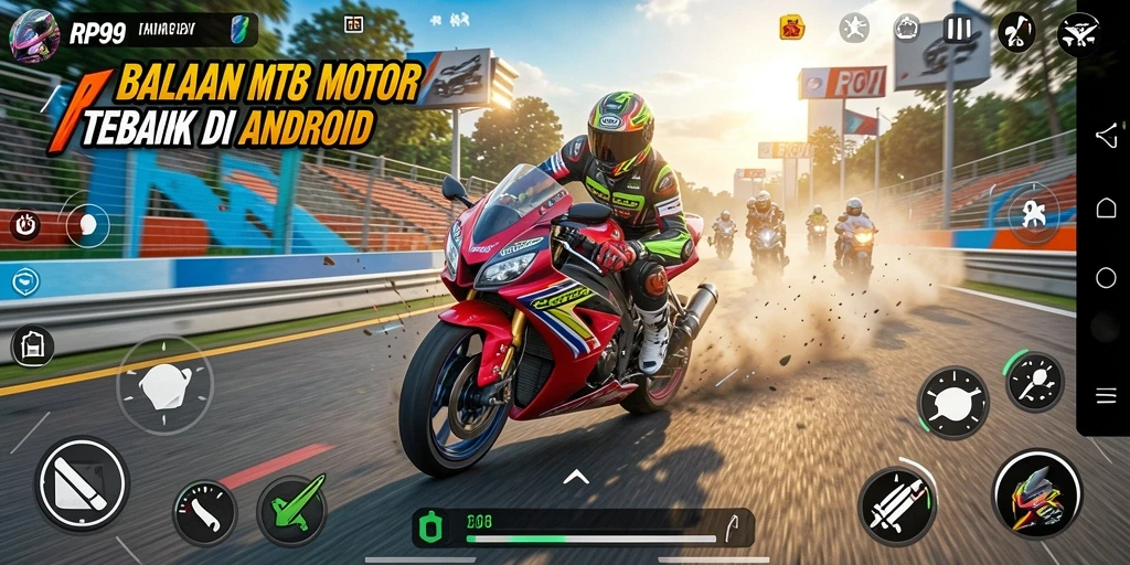 Screenshot gameplay <strong>RP99</strong> menampilkan aksi balap motor yang seru.